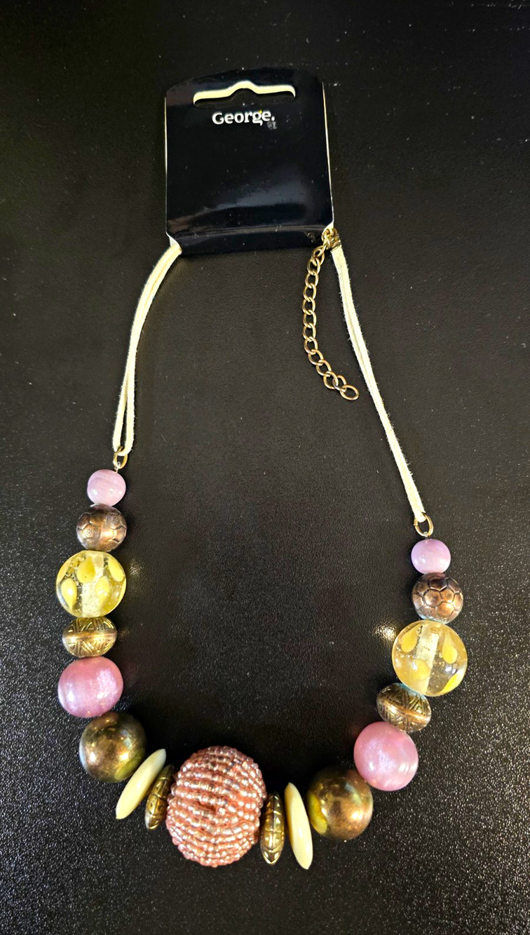 George Multicolor Beaded Cord Necklace Adjustable Round Beads Fashion Costume